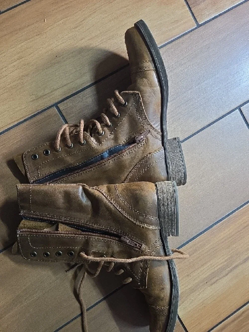 Steve Madden Brown Leather Lace-Up Combat Boots